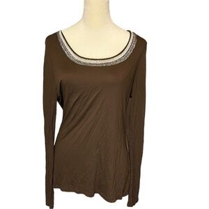 Charter Club Missy Large brown beaded long sleeve top